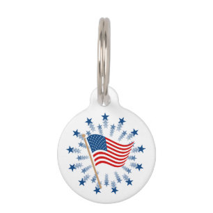 Médaillon Pour Animaux Feu d'artifice Drapeau Américain 4 juillet