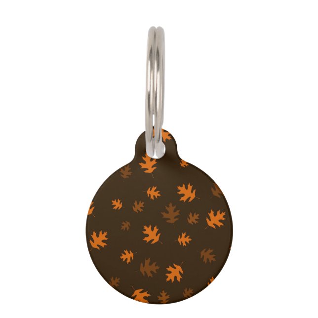 Médaillon Pour Animaux Feuille orange de chêne d'automne contre le brun (Devant)