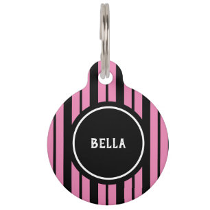 Médaillon Pour Animaux Fille simple Hot rose noir rayures personnalisées
