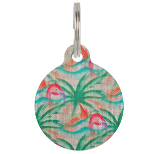 Médaillon Pour Animaux Flamant rose Palm Tree Burlap Look