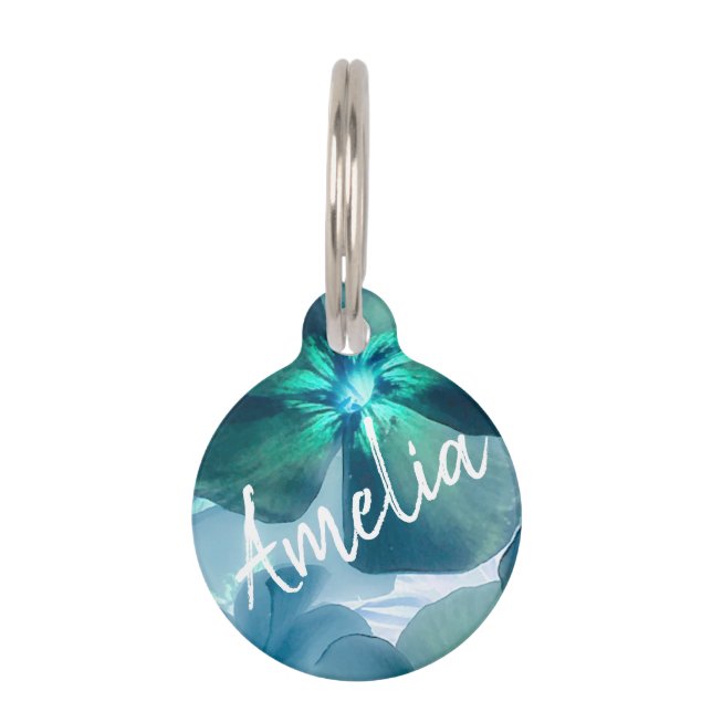 Médaillon Pour Animaux Fleur bleue délicate (Devant)