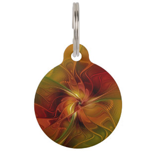 Médaillon Pour Animaux Fleur d'art fractal abstraite rouge orange marron