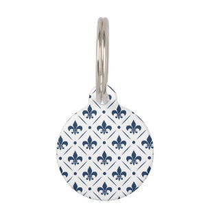 Médaillon Pour Animaux Fleur De Lis bleu foncé motif sur arrière - plan b