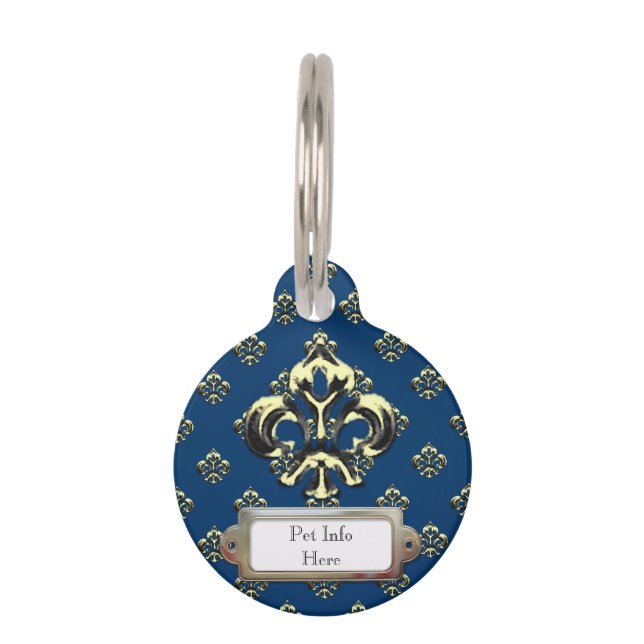 Médaillon Pour Animaux Fleur de lis métallique (or) (Devant)