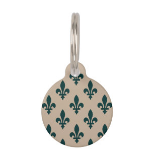 Médaillon Pour Animaux Fleur de Lis Motif, Royal French Green on Cream