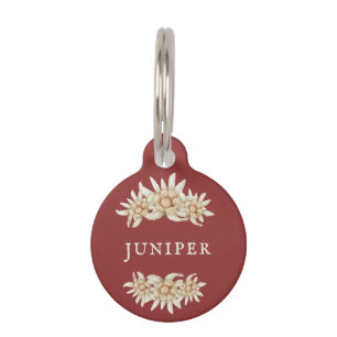 Médaillon Pour Animaux Fleur Edelweiss Personnalisée Rouge