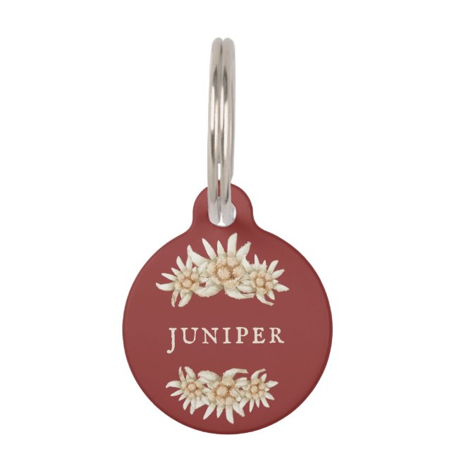 Médaillon Pour Animaux Fleur Edelweiss Personnalisée Rouge (Devant)