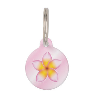 Médaillon Pour Animaux Fleur Frangipani rose et fille avec Info Chien