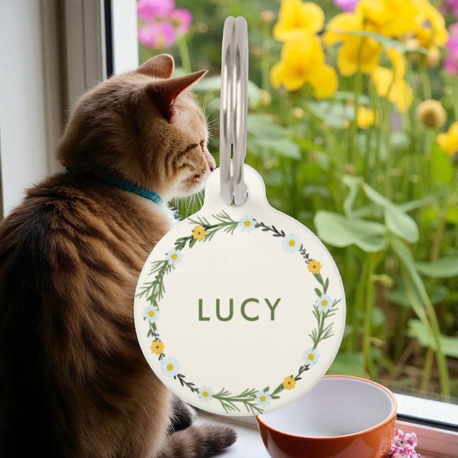 Médaillon Pour Animaux Fleur sauvage de jardin Floral Nom personnalisé (Créateur téléchargé)