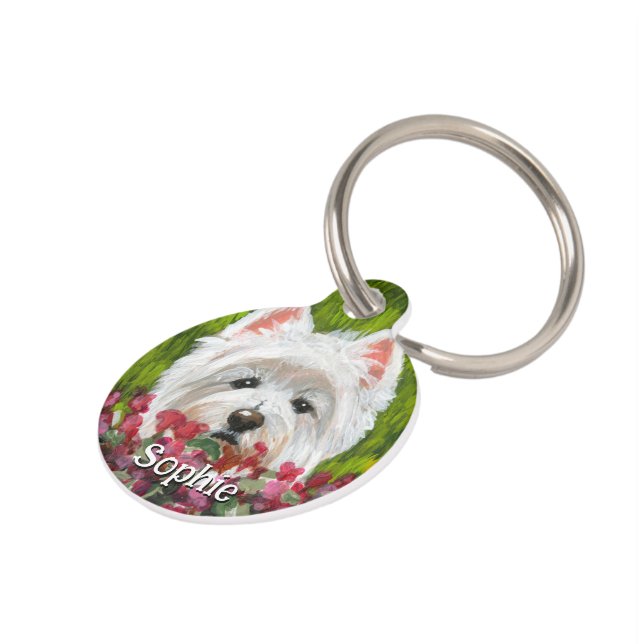 Médaillon Pour Animaux Fleurs blanches et roses (Côté )