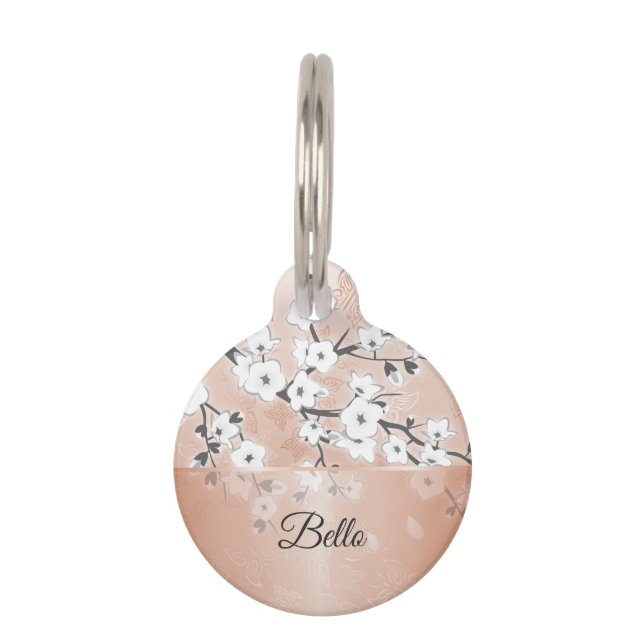 Médaillon Pour Animaux Fleurs de cerisiers en or rose (Devant)