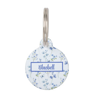 Médaillon Pour Animaux Fleurs douces Royal Blue Ditzy sur bleu pâle