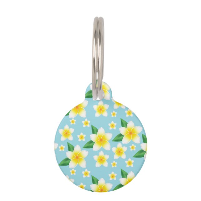 Médaillon Pour Animaux Fleurs Frangipani Blanc Tropical & Infos Personnal (Devant)