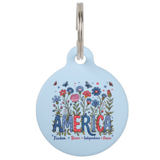 Médaillon Pour Animaux Fleurs sauvages patriotiques américaines Quatre ju