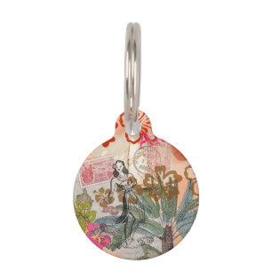 Médaillon Pour Animaux Fleurs vintages Hula Colorful Hawaiian Tropical