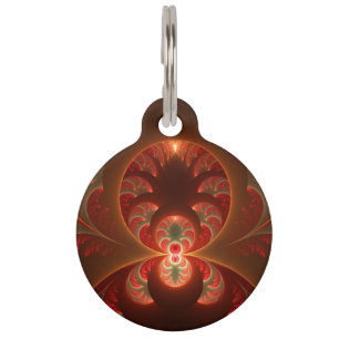 Médaillon Pour Animaux Fractale orange rouge moderne abstraite lumineuse