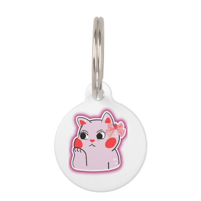 Médaillon Pour Animaux Fraise Bow rose Kitty - Jolie conception de dessin (Devant)
