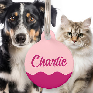 Médaillon Pour Animaux Froid vague rose bordeaux rétro nom numéro de télé