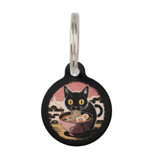 Médaillon Pour Animaux Funny Kawaii Chat Manger Ramen nouilles mignonnes