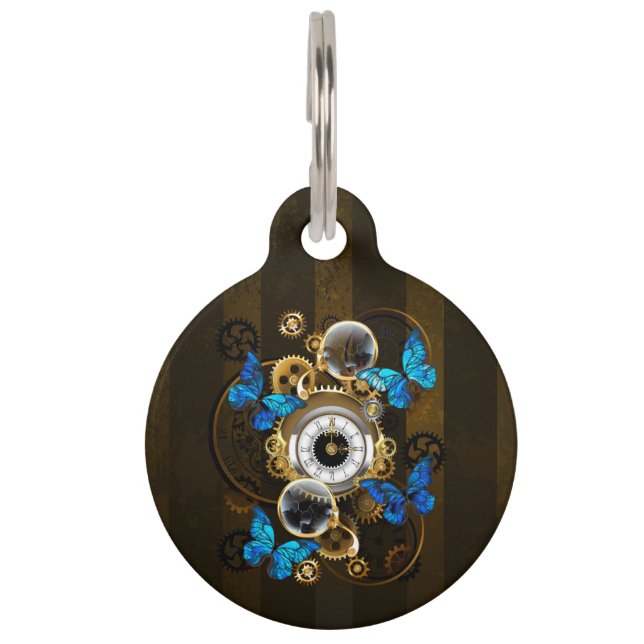 Médaillon Pour Animaux Gears of Steampunk and Blue Butterflies (Devant)