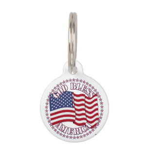 Médaillon Pour Animaux God Bless America With USA Flag Et 50 Stars