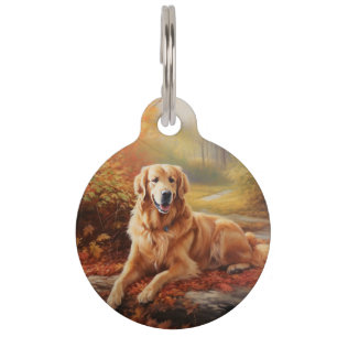 Médaillon Pour Animaux Golden Retriever dans les feuilles d'automne qui t