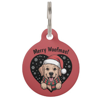 Médaillon Pour Animaux Golden Retriever de Noël - Chien de Père Noël