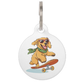 Médaillon Pour Animaux Golden Retriever Dog Skateboarding
