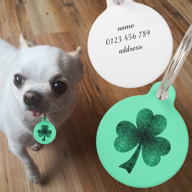 Médaillon Pour Animaux Green Sparkles Shamrock St Patrick Day turquoise (Créateur téléchargé)