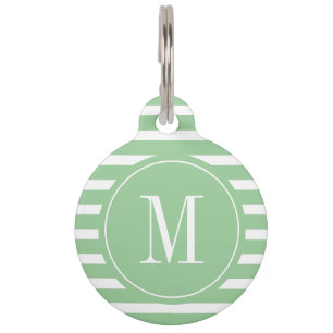 Médaillon Pour Animaux Grille verte et blanche moderne avec Monogramme