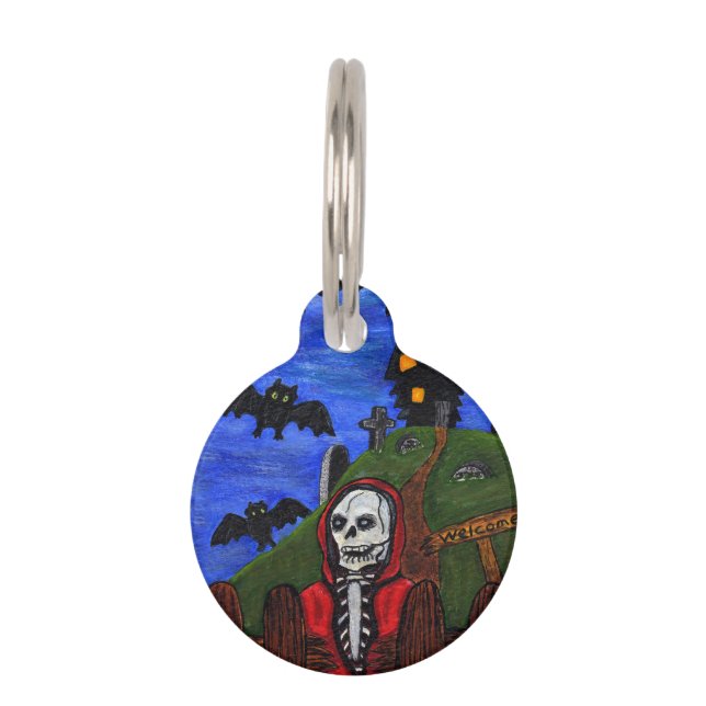 Médaillon Pour Animaux Grim Reaper Squelette Haunted Maison Tombstones (Devant)