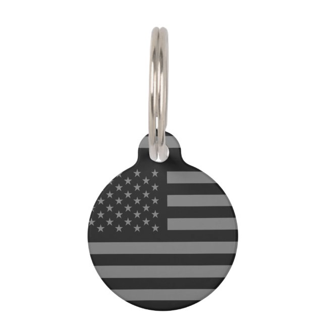 Médaillon Pour Animaux Gris de noir de drapeau américain (Dos)