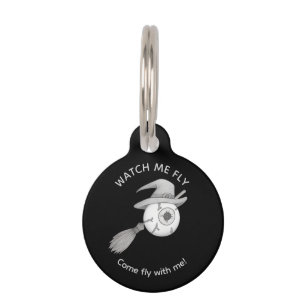 Médaillon Pour Animaux Halloween balai sorcière et globe oculaire effraya