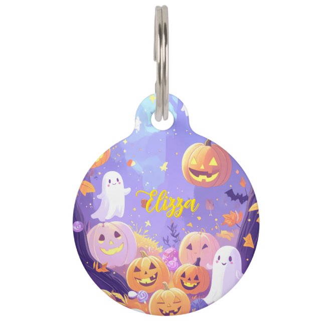 Médaillon Pour Animaux Halloween mignonne personnalisable (Devant)