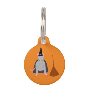 Médaillon Pour Animaux Halloween Rat sorcier et Broom Custom
