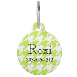 Médaillon Pour Animaux HAMbyWG - Tag de nom d'animal - Lime Houndstooth