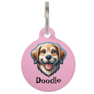 Médaillon Pour Animaux "Happy Pup Custom Tag - Ajouter Nom & Coordonnées!