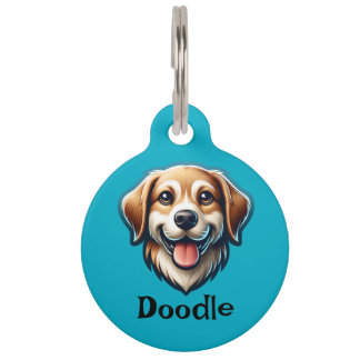 Médaillon Pour Animaux "Happy Pup Custom Tag - Ajouter Nom & Coordonnées!