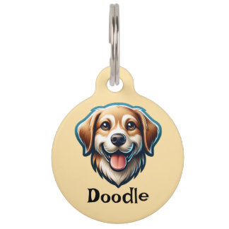 Médaillon Pour Animaux "Happy Pup Custom Tag - Ajouter Nom & Coordonnées!