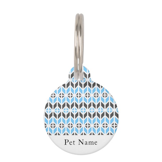 Médaillon Pour Animaux Herringobone gris moderne Nom géométrique (Devant)