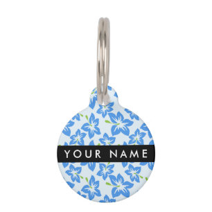 Médaillon Pour Animaux Hibiscus Bleu, Fleurs Bleues, Votre Nom