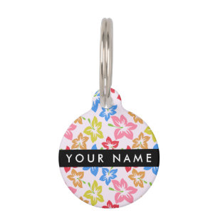 Médaillon Pour Animaux Hibiscus Coloré, Motif De Fleurs, Votre Nom