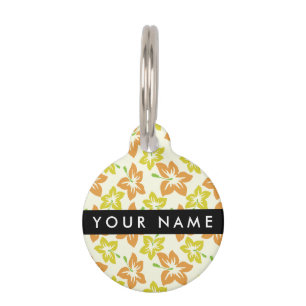Médaillon Pour Animaux Hibiscus Jaune, Hibiscus Orange, Votre Nom