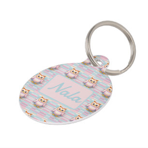 Médaillon Pour Animaux Hibou à rayures transversales motif pastel