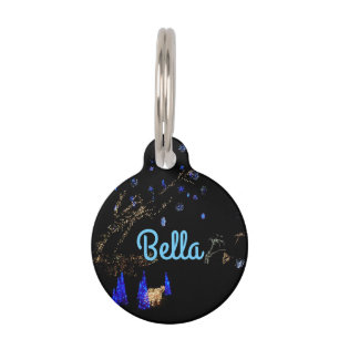 Médaillon Pour Animaux Hiver Wonderland Lumières Bleu et blanc Vacances