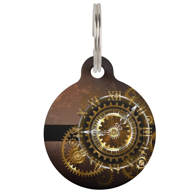 Médaillon Pour Animaux Horloge Steampunk avec des engrenages anciens (Devant)