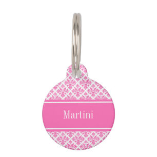 Médaillon Pour Animaux Hot Pink 2 Wht Damask #3 Hot Pink Nom Monogram