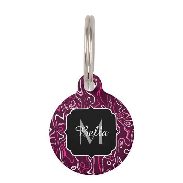 Médaillon Pour Animaux Hot pink damascus abstract swirls Custom Monogram (Devant)