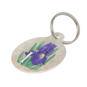 Médaillon Pour Animaux I personnalisé pour le monogramme de fleur d'iris