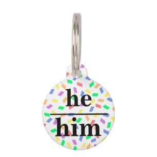 Médaillon Pour Animaux Il le pronoun et nom Round Pet Tag